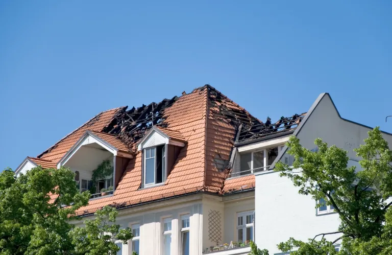 day after a big fire in a roof of a house