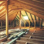 house attic construction. wooden roof beam frame